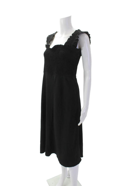 Ganni Womens Textured Sleeveless Ruched Lined Zip Dress Black Size M