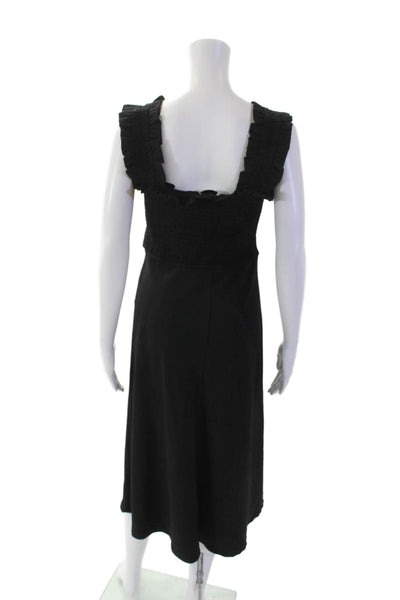 Ganni Womens Textured Sleeveless Ruched Lined Zip Dress Black Size M