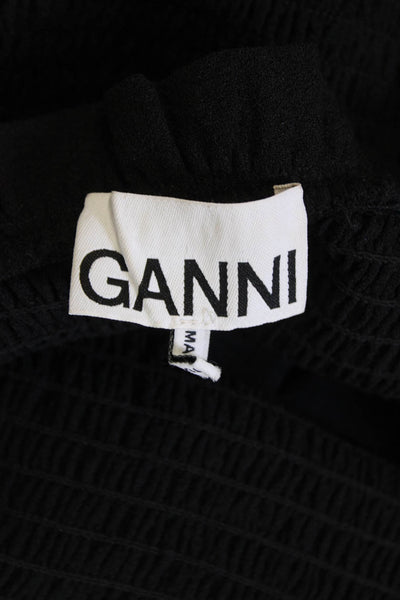 Ganni Womens Textured Sleeveless Ruched Lined Zip Dress Black Size M