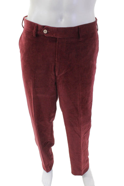 Peter Millar Men's Button Pockets Flat Front Straight Leg Pants Burgundy Size 35