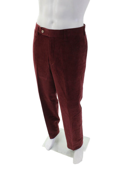 Peter Millar Men's Button Pockets Flat Front Straight Leg Pants Burgundy Size 35