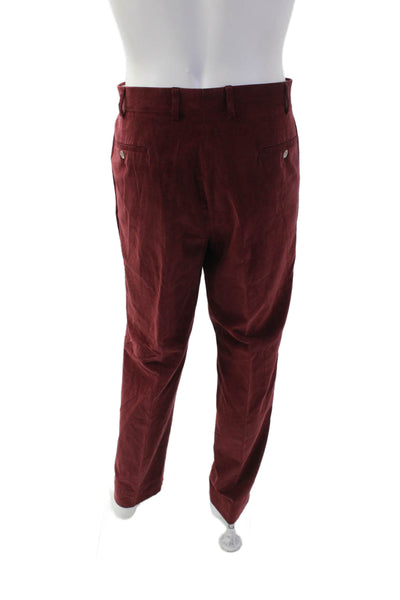 Peter Millar Men's Button Pockets Flat Front Straight Leg Pants Burgundy Size 35