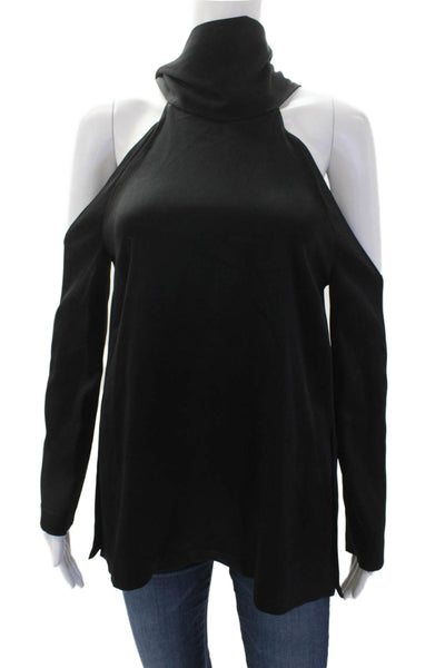 Galvan London Womens Satin Cold Shoulder Long Sleeve Halter Blouse Blakc Size 8