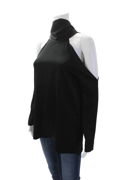 Galvan London Womens Satin Cold Shoulder Long Sleeve Halter Blouse Blakc Size 8