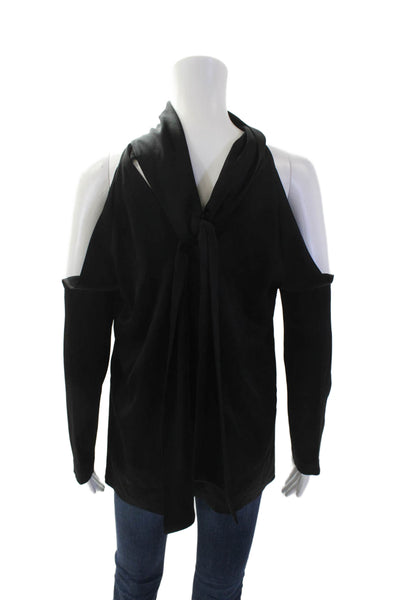 Galvan London Womens Satin Cold Shoulder Long Sleeve Halter Blouse Blakc Size 8