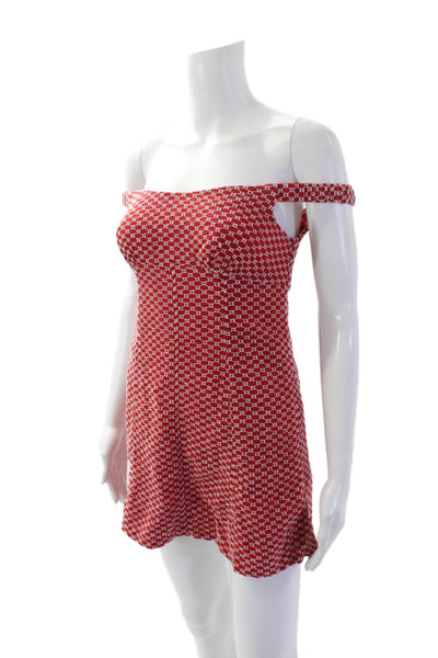 Free People Womens Cotton Embroidered Textured Zipped Short Dress Red Size S