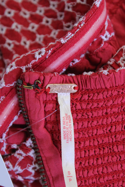Free People Womens Cotton Embroidered Textured Zipped Short Dress Red Size S