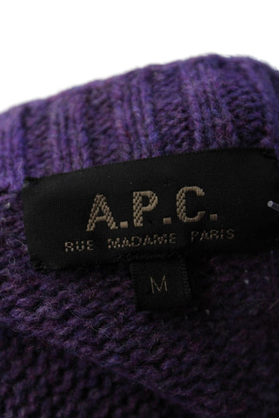 A.P.C. Womens Knit Round Neck Ribbed Hem Pullover Sweater Purple Size M
