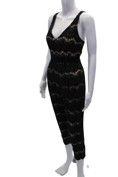 Tracy Reese Womens Embroidered Print Sleeveless Zip Up Jumpsuit Black Size 6