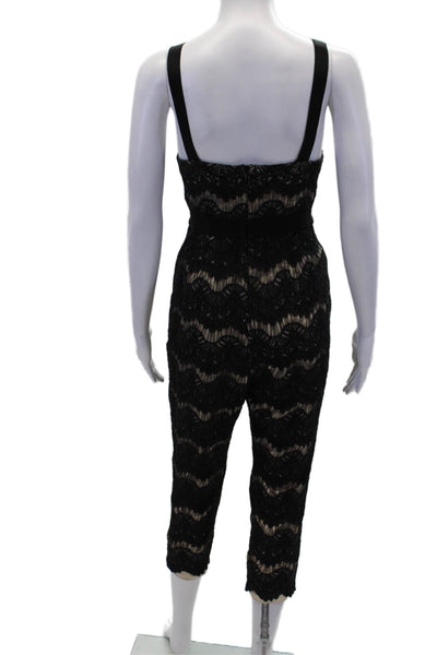 Tracy Reese Womens Embroidered Print Sleeveless Zip Up Jumpsuit Black Size 6