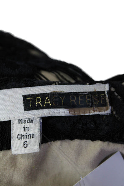 Tracy Reese Womens Embroidered Print Sleeveless Zip Up Jumpsuit Black Size 6