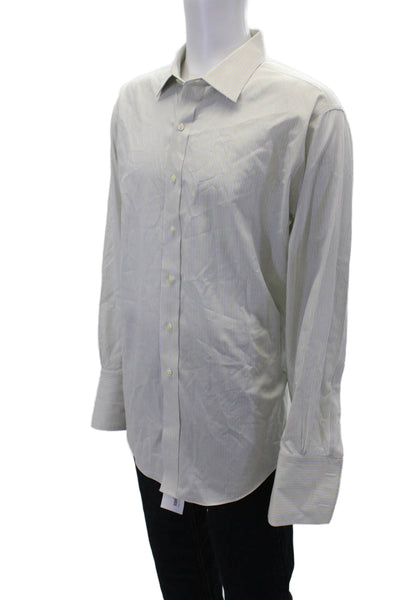 Brooks Brothers Mens Striped Button Down Dress Shirt Blue Yellow Cotton Size 17.