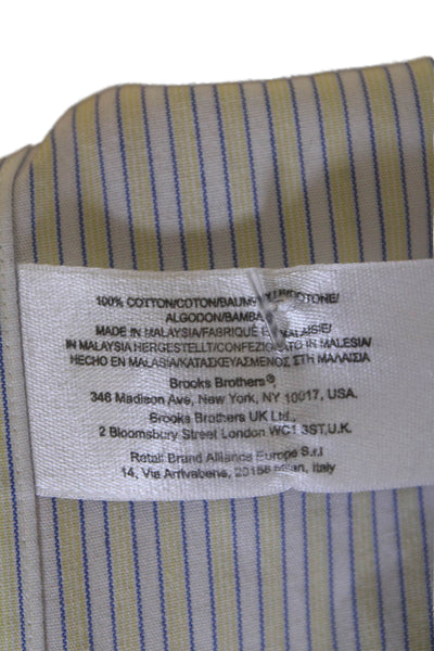 Brooks Brothers Mens Striped Button Down Dress Shirt Blue Yellow Cotton Size 17.