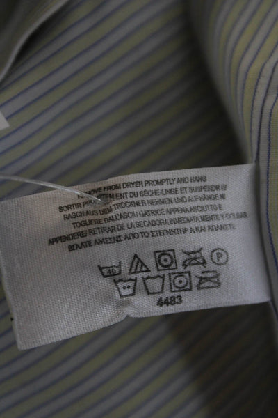 Brooks Brothers Mens Striped Button Down Dress Shirt Blue Yellow Cotton Size 17.