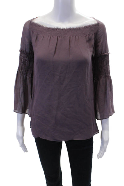 Theory Womens Silk Square Neck Long Sleeve Blouse Top Purple Size PP