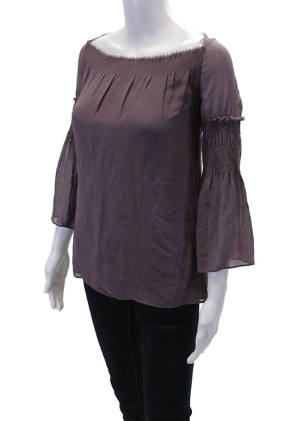 Theory Womens Silk Square Neck Long Sleeve Blouse Top Purple Size PP
