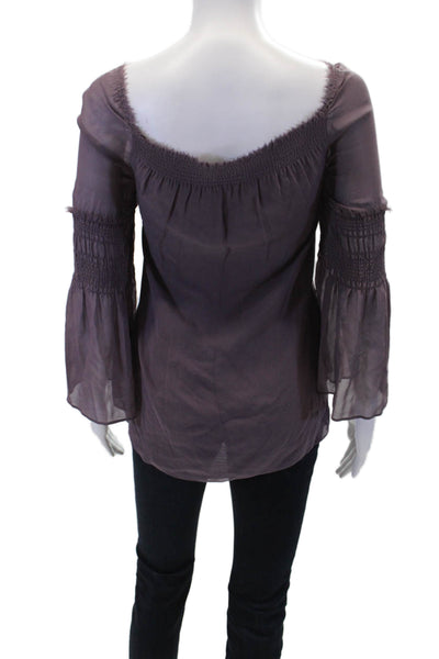 Theory Womens Silk Square Neck Long Sleeve Blouse Top Purple Size PP