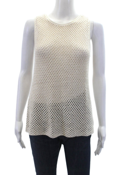 Theory Womens Linen Sleeveless Open Knit Tank Top Beige Size P