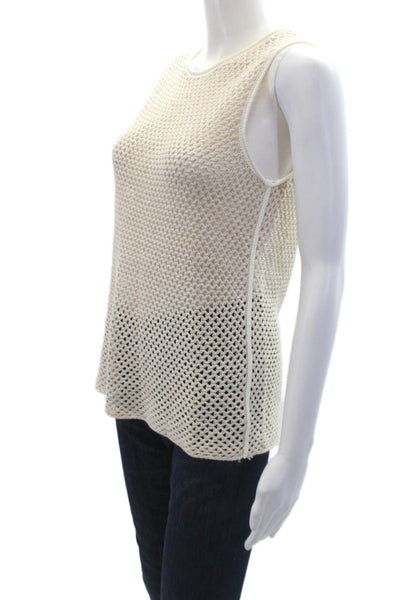 Theory Womens Linen Sleeveless Open Knit Tank Top Beige Size P