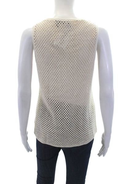 Theory Womens Linen Sleeveless Open Knit Tank Top Beige Size P
