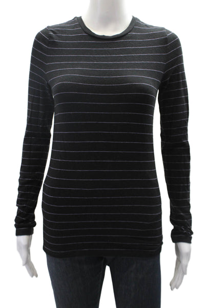 Vince Womens Cotton Long Sleeve Striped Knit T Shirt Black Size S