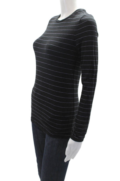 Vince Womens Cotton Long Sleeve Striped Knit T Shirt Black Size S