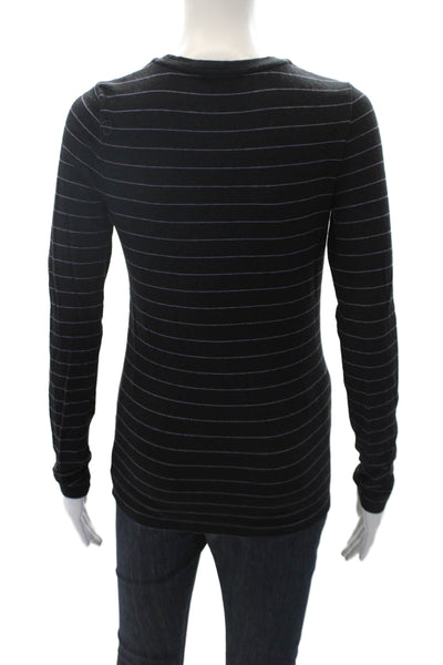 Vince Womens Cotton Long Sleeve Striped Knit T Shirt Black Size S