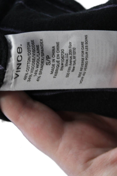 Vince Womens Cotton Long Sleeve Striped Knit T Shirt Black Size S