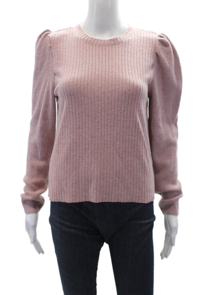 Splendid  \Womens Long Puff Sleeve Ribbed Pullover Sweater Pink Size S