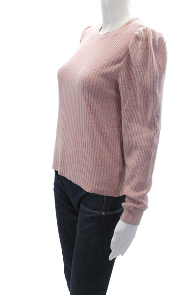 Splendid  \Womens Long Puff Sleeve Ribbed Pullover Sweater Pink Size S