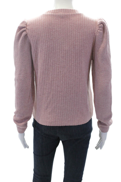 Splendid  \Womens Long Puff Sleeve Ribbed Pullover Sweater Pink Size S