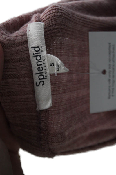 Splendid  \Womens Long Puff Sleeve Ribbed Pullover Sweater Pink Size S
