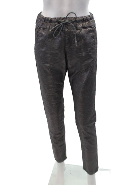 Bevy Womens Cotton Animal Print Drawstring Skinny Leg Pants Silver Size EUR 27