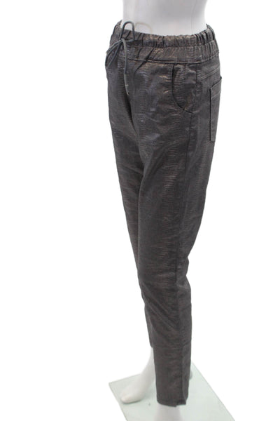 Bevy Womens Cotton Animal Print Drawstring Skinny Leg Pants Silver Size EUR 27