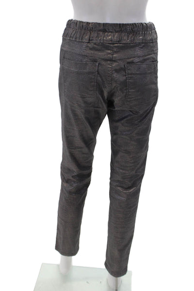 Bevy Womens Cotton Animal Print Drawstring Skinny Leg Pants Silver Size EUR 27