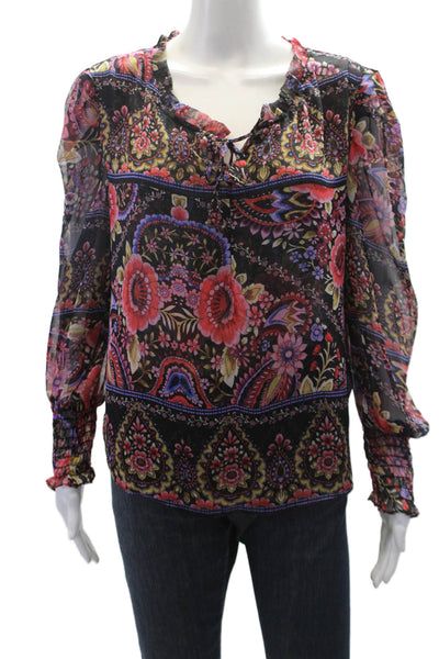 Misa Womens Floral Print Ruched Bishop Long Sleeve Blouse Multicolor Size M