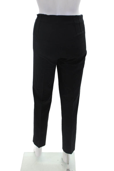 Theory Womens Cotton Zip Lined Pleated Tapered Leg Pants Black Size 08