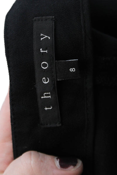 Theory Womens Cotton Zip Lined Pleated Tapered Leg Pants Black Size 08