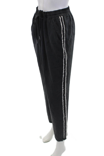 Go By GoSilk Womens High Rise Drawstring Fringe Silk Pants Black White Medium