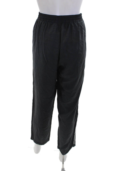 Go By GoSilk Womens High Rise Drawstring Fringe Silk Pants Black White Medium