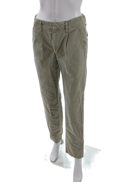 Pistola Womens Cotton Pleated Casual Straight Leg Pants Sage Green Size 25