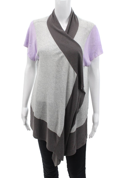 Ted Baker London Womens Short Sleeves Wrap Sweater Gray Lavender Size 3