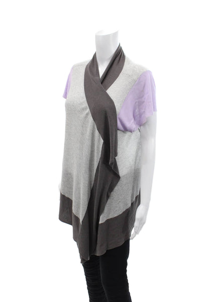 Ted Baker London Womens Short Sleeves Wrap Sweater Gray Lavender Size 3
