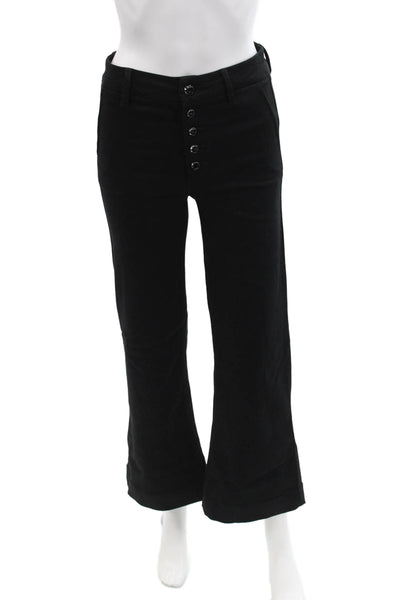 Paige Womens Buttoned High Waisted Pocketed Wide Leg Pants Solid Black Size 24