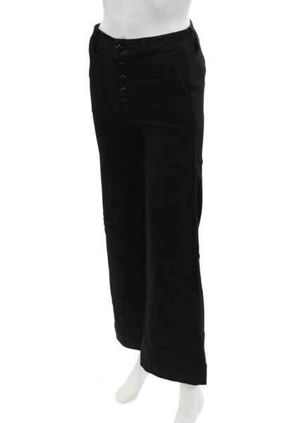 Paige Womens Buttoned High Waisted Pocketed Wide Leg Pants Solid Black Size 24