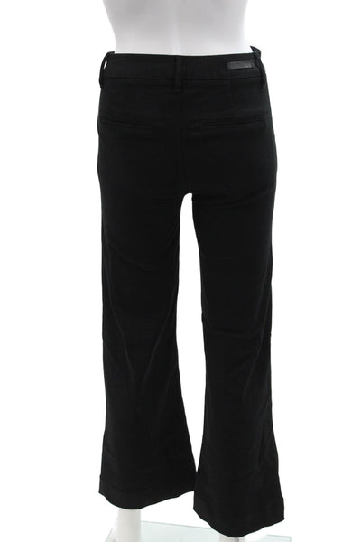 Paige Womens Buttoned High Waisted Pocketed Wide Leg Pants Solid Black Size 24