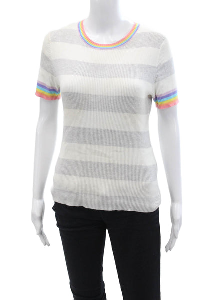 Cotton By Autumn Cashmere Womens Cotton Rainbow Striped Knit Top White Size M