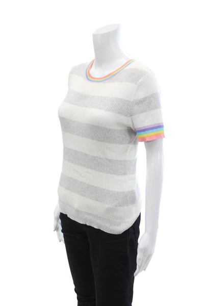 Cotton By Autumn Cashmere Womens Cotton Rainbow Striped Knit Top White Size M