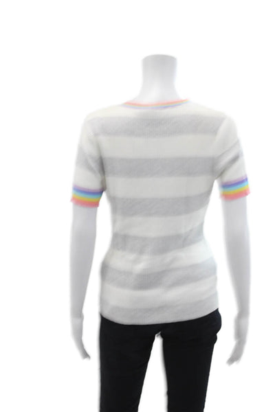 Cotton By Autumn Cashmere Womens Cotton Rainbow Striped Knit Top White Size M
