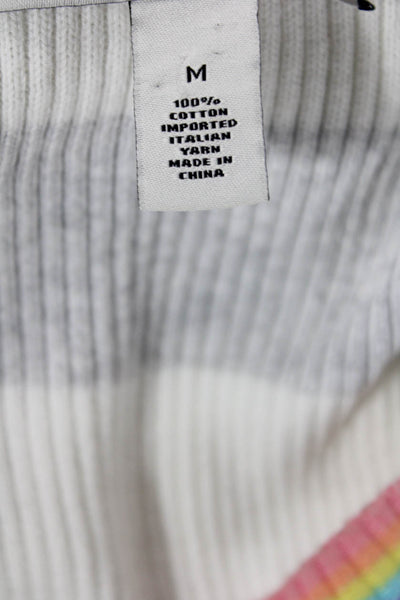 Cotton By Autumn Cashmere Womens Cotton Rainbow Striped Knit Top White Size M